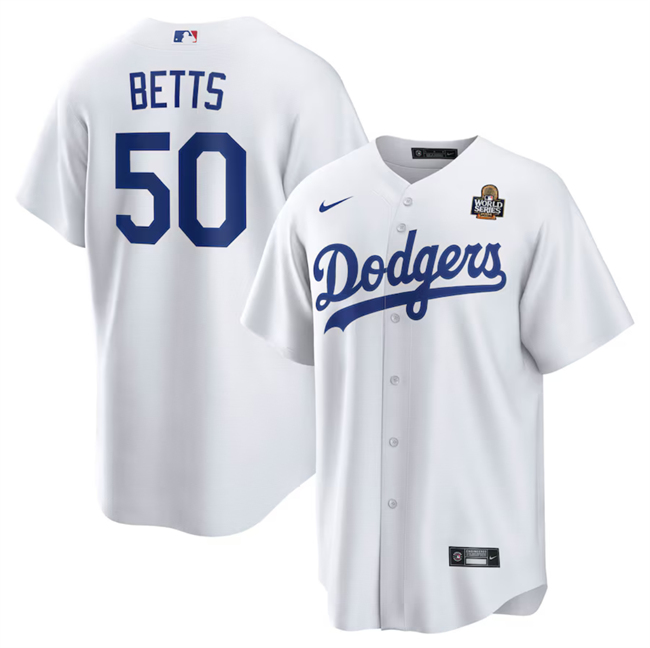 Los Angeles Dodgers #50 Mookie Betts White 2024 World Series Cool Base Stitched Jersey